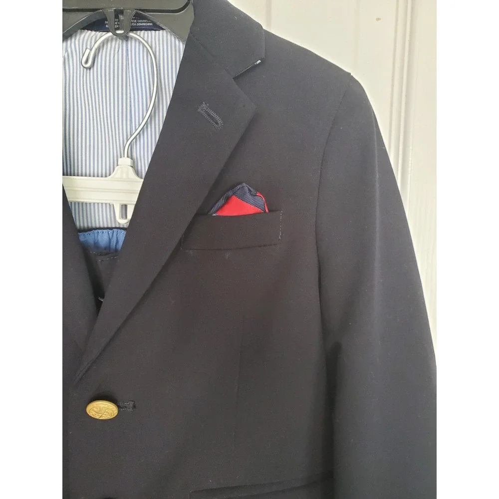 IZOD Suit Set Navy Blue Two Button Blazer Trousers Formal Wedding Party Size 5